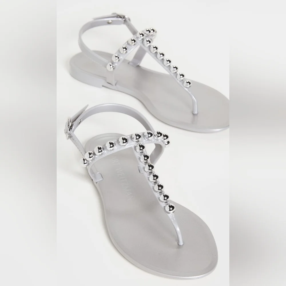 STUART WEITZMAN Goldie Metallic‎ Bead T-Strap Jelly Sandals Size 6